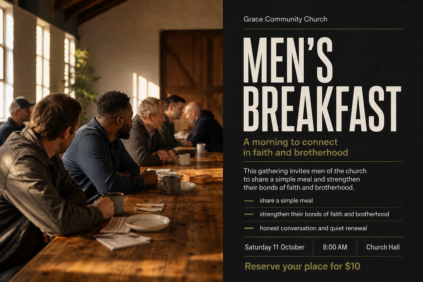 A designed flyer for a Men's Breakfast