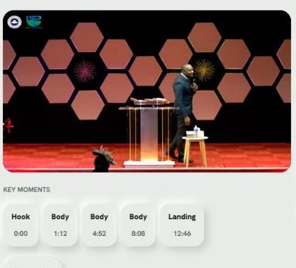 A finished Core Message video with its key moments timeline